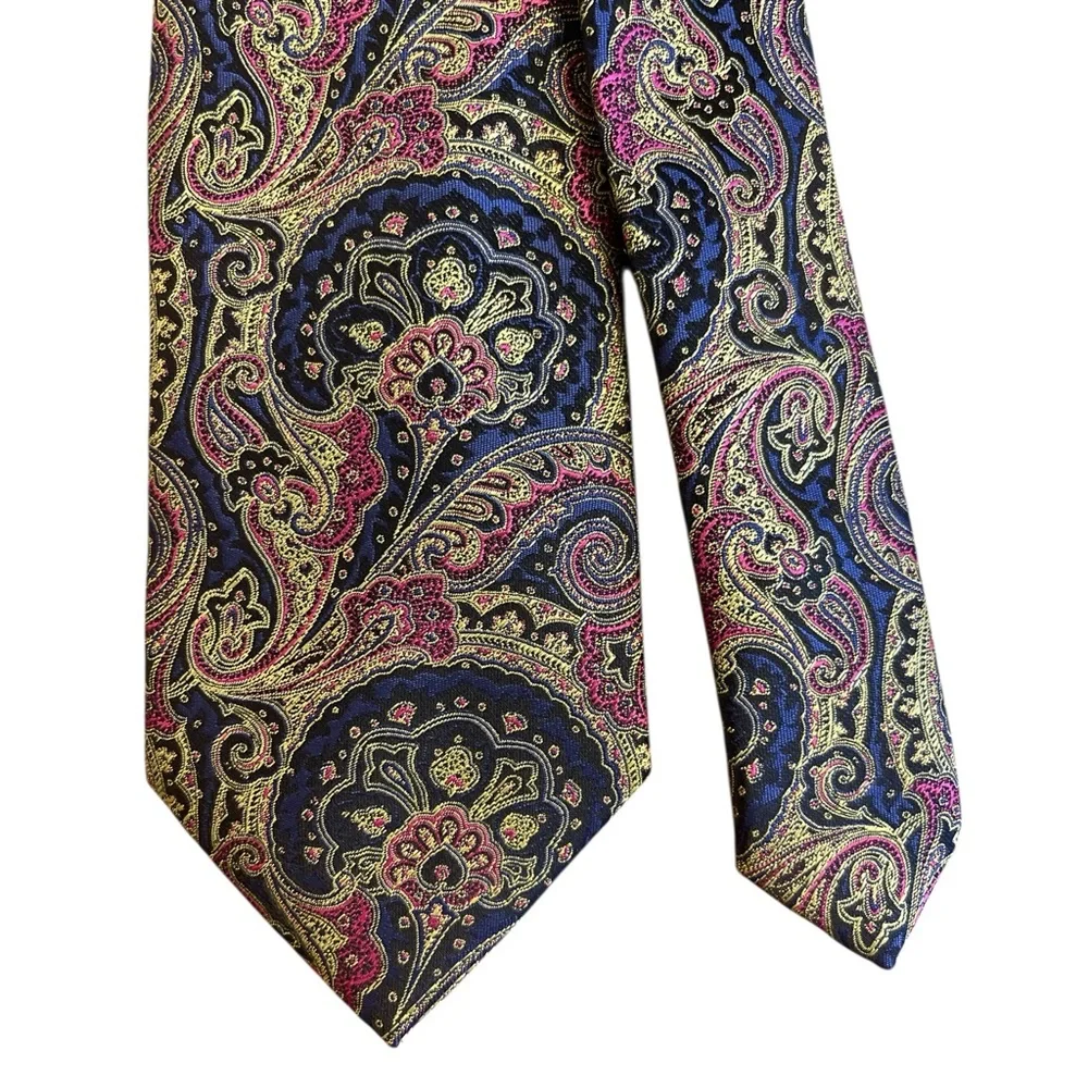 Montebello 100% Silk Paisley Tie Blue Gold Red Sheen 3” x 59” Mens (3/$25) - Picture 4 of 6